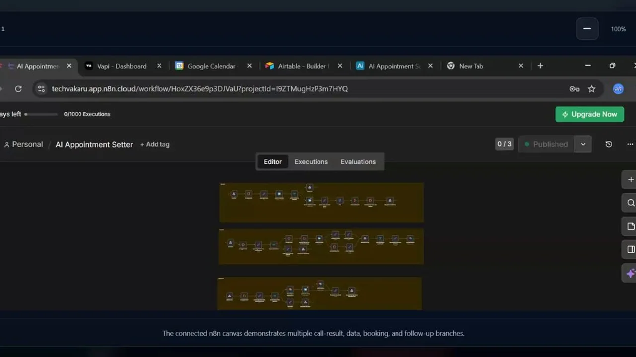 Preview of the Voice Appointment Setter Loom demonstration showing the connected n8n workflow